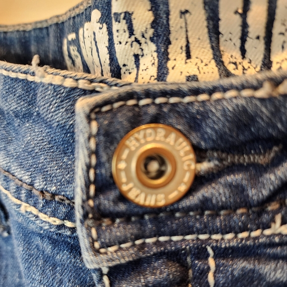 Hydraulic Distressed Skinny Jeans Blue Embellished Pockets Size 7 / 8 - Picture 6 of 11